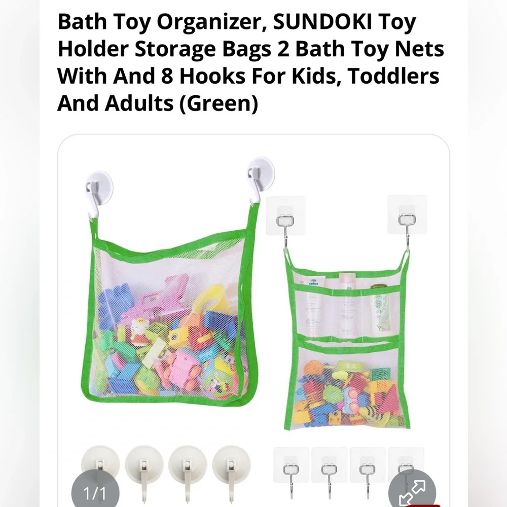Sundoki Green Bath Toy Organizer with Hooks